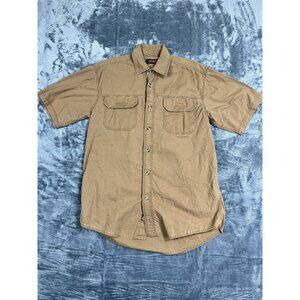 Lincoln Outfitters Mens Short Sleeve Button-Up Shirt Tan Cotton Casual Size M